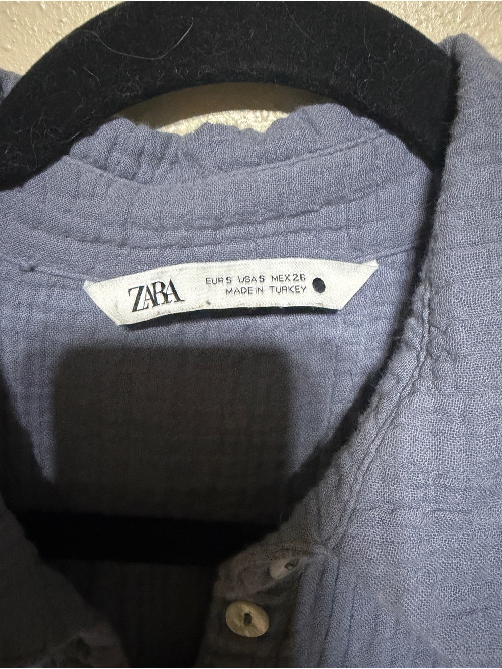 Zara Blue Textured Cotton Gauze Button Front Tunic Shirt Dress M - Picture 3 of 5
